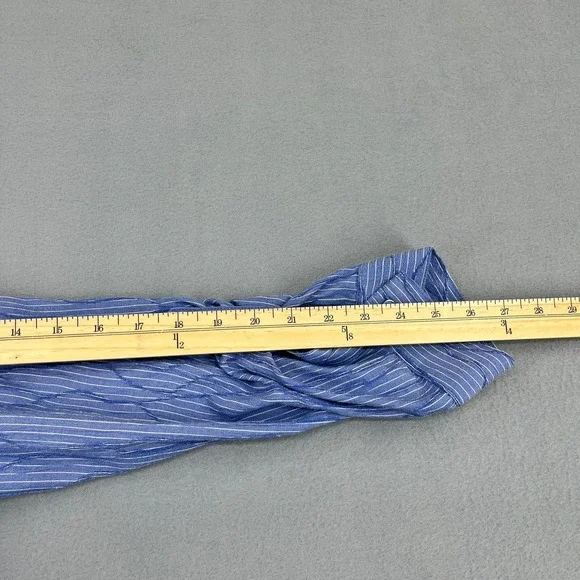 Chico's Blue White Pinstripe Textured Button Down Shirt Roll Tab Size 3 Large - Picture 8 of 13